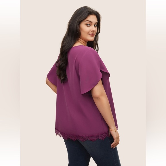 BloomChic Plus Size XL Plain Lace Insert Petal Sleeve Blouse us14-16 - Picture 5 of 6